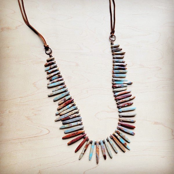 Aqua Terra Small Slab Necklace with Leather Ties - p3 Boutique