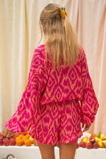 Aztec Geometric Print Top and Ruffled Shorts Set - p3 Boutique