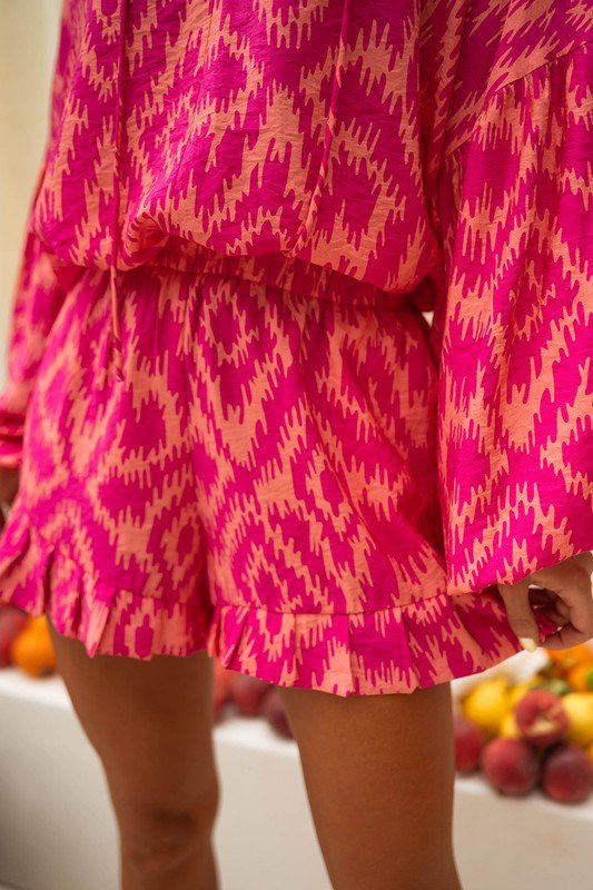 Aztec Geometric Print Top and Ruffled Shorts Set - p3 Boutique