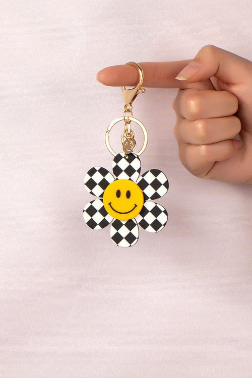 Big checker flower key chain with smiley face - p3 Boutique