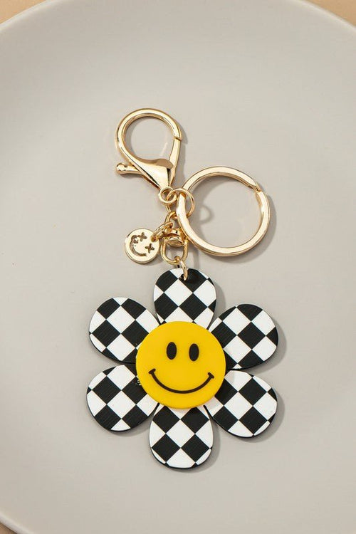 Big checker flower key chain with smiley face - p3 Boutique