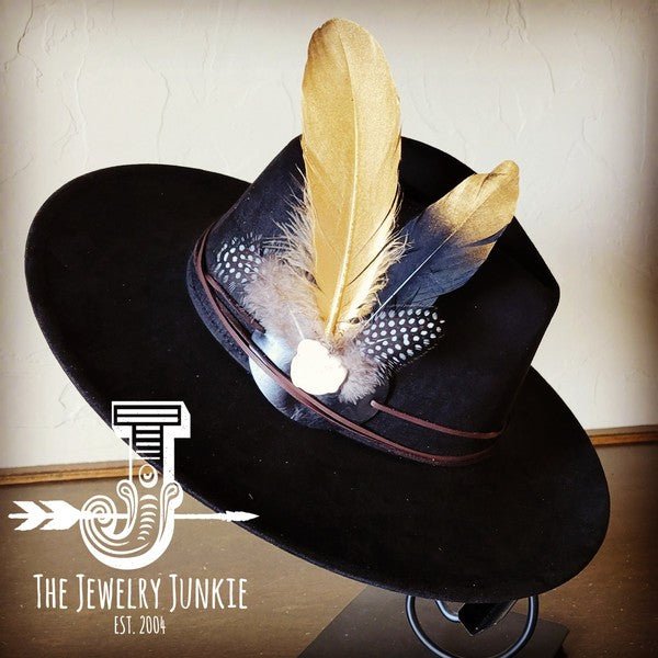 BlackGold Feather&Turq Slab Hatband Choice Hat - p3 Boutique