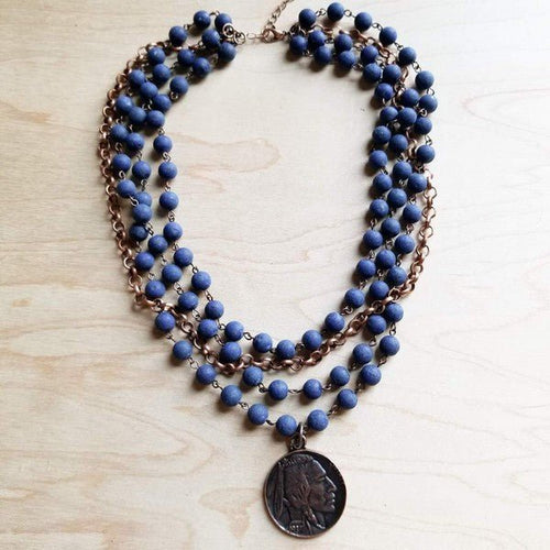 Blue Lapis Collar Necklace with Indian Head Coin - p3 Boutique