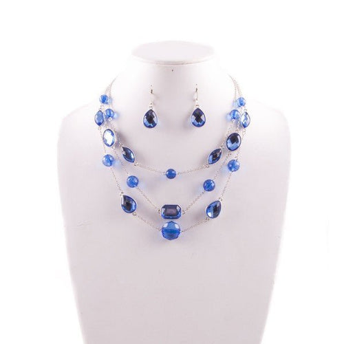 BLUE SILVER GEM LAYERED NECKLACE - p3 Boutique