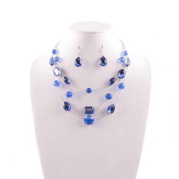 BLUE SILVER GEM LAYERED NECKLACE - p3 Boutique