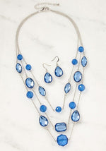 BLUE SILVER GEM LAYERED NECKLACE - p3 Boutique