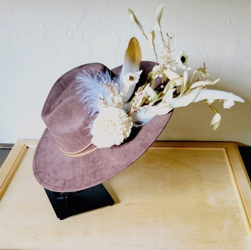 Boho Western Wedding Floral Bridal Hat Brown - p3 Boutique