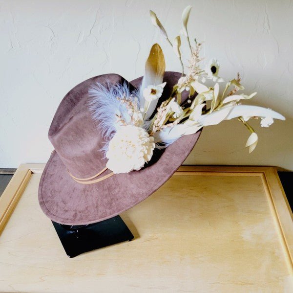 Boho Western Wedding Floral Bridal Hat Brown - p3 Boutique