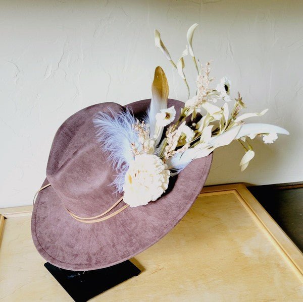 Boho Western Wedding Floral Bridal Hat Brown - p3 Boutique