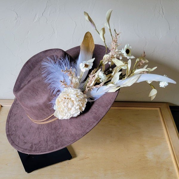 Boho Western Wedding Floral Bridal Hat Brown - p3 Boutique
