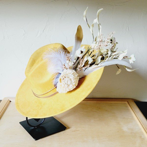Boho Western Wedding Floral Bridal Hat Mustard - p3 Boutique