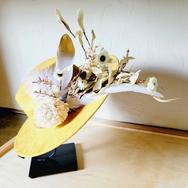 Boho Western Wedding Floral Bridal Hat Mustard - p3 Boutique