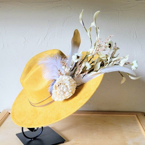 Boho Western Wedding Floral Bridal Hat Mustard - p3 Boutique