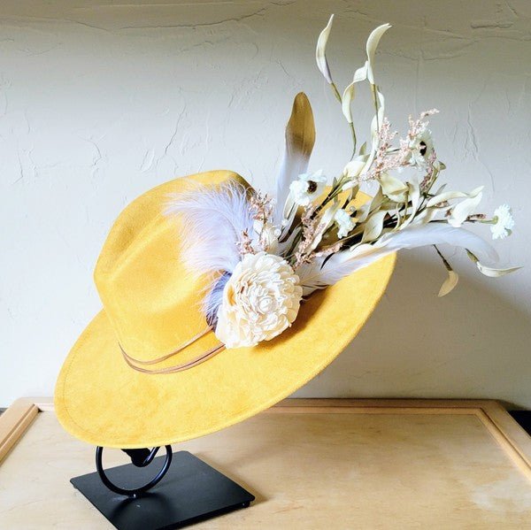 Boho Western Wedding Floral Bridal Hat Mustard - p3 Boutique