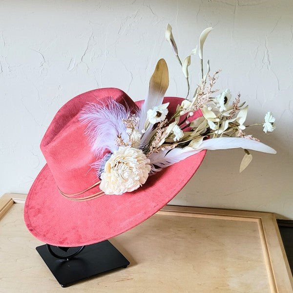 Boho Western Wedding Floral Bridal Hat Rust - p3 Boutique
