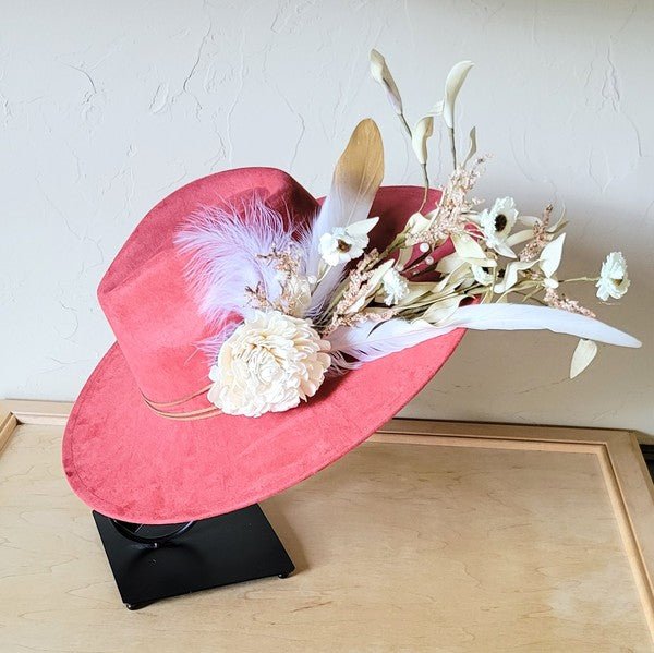 Boho Western Wedding Floral Bridal Hat Rust - p3 Boutique