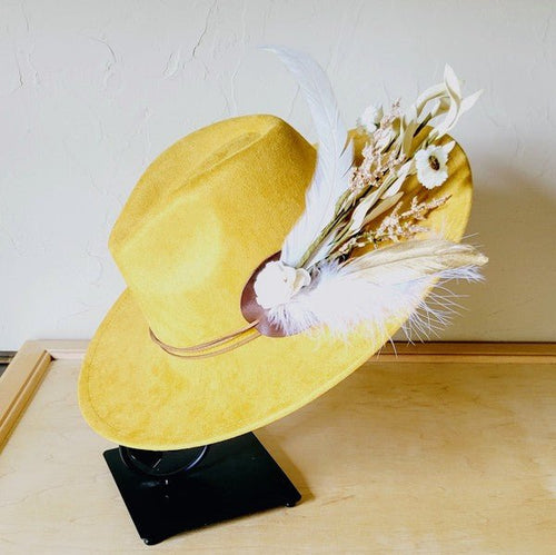 Boho Western Wedding Floral Bridsmaid Hat Mustard - p3 Boutique