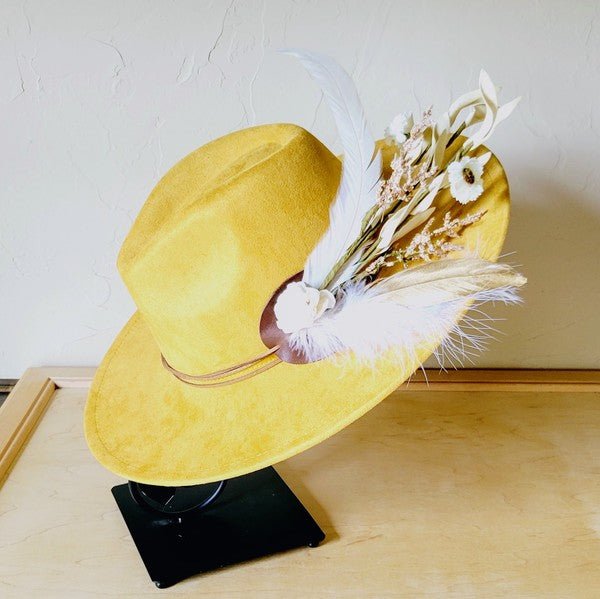 Boho Western Wedding Floral Bridsmaid Hat Mustard - p3 Boutique