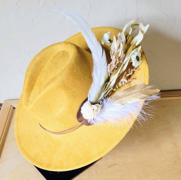 Boho Western Wedding Floral Bridsmaid Hat Mustard - p3 Boutique