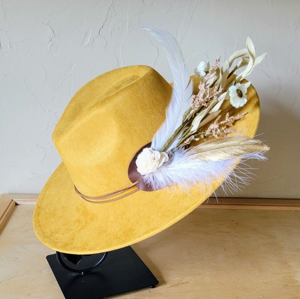 Boho Western Wedding Floral Bridsmaid Hat Mustard - p3 Boutique