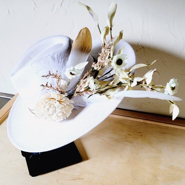 Boho Western Wedding Floral Feather Bridal Hat Bo - p3 Boutique
