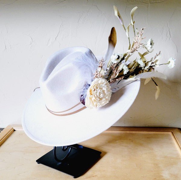 Boho Western Wedding Floral Feather Bridal Hat Bo - p3 Boutique