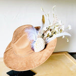 Boho Western Wedding Floral Feather Bridal Hat Tan - p3 Boutique