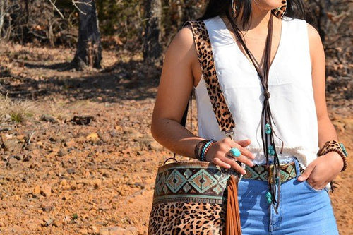Brown Lasso Necklace with Turquoise Accents - p3 Boutique