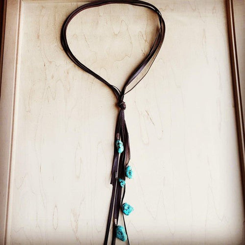 Brown Lasso Necklace with Turquoise Accents - p3 Boutique