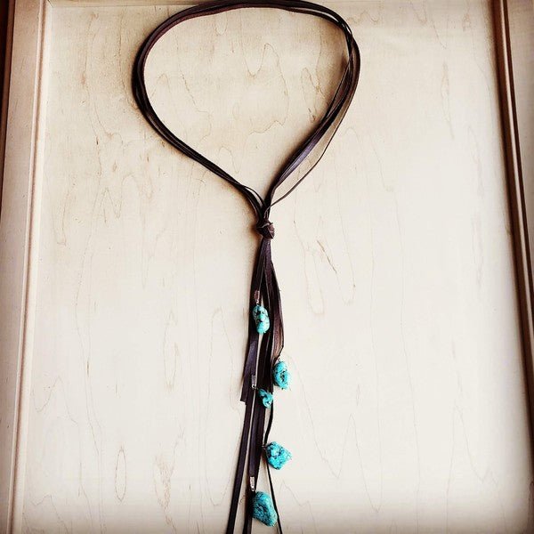 Brown Lasso Necklace with Turquoise Accents - p3 Boutique