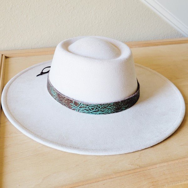 Brown Turquoise Embossed Leather Hat Band Only - p3 Boutique