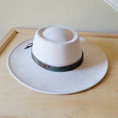 Brown Turquoise Embossed Leather Hat Band Only - p3 Boutique