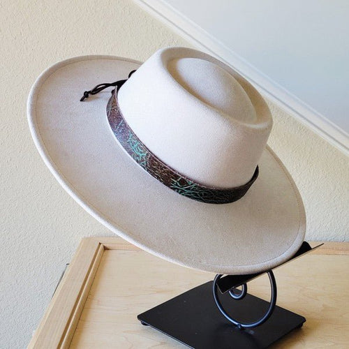 Brown Turquoise Embossed Leather Hat Band Only - p3 Boutique