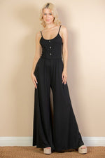 Button Front Wide Leg Jumpsuit - p3 Boutique