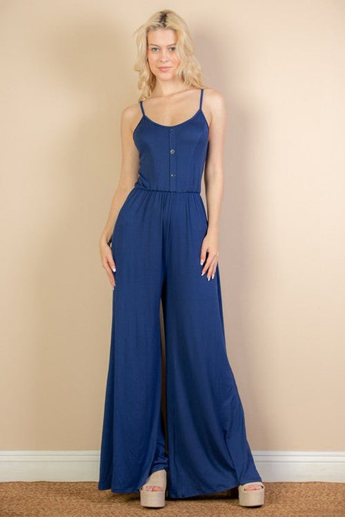 Button Front Wide Leg Jumpsuit - p3 Boutique