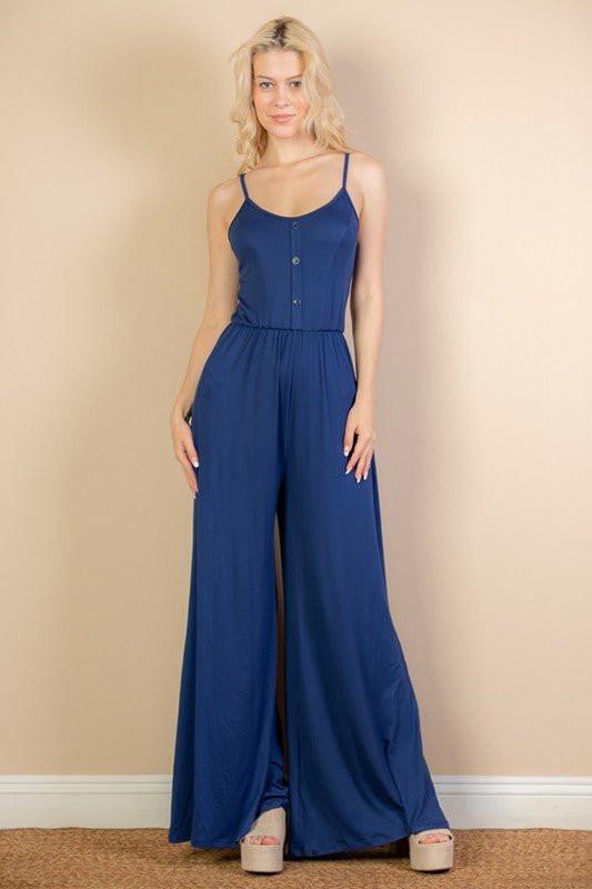 Button Front Wide Leg Jumpsuit - p3 Boutique