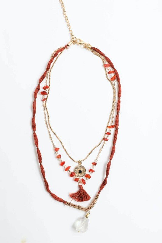 Carnelian & Crystal Drop Multi Layered Necklace - p3 Boutique