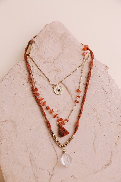Carnelian & Crystal Drop Multi Layered Necklace - p3 Boutique