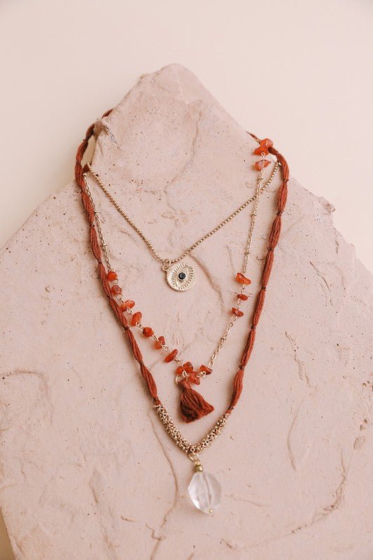 Carnelian & Crystal Drop Multi Layered Necklace - p3 Boutique
