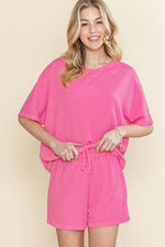 Casual Textured Tee and Drawstring Shorts Set - p3 Boutique