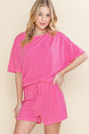 Casual Textured Tee and Drawstring Shorts Set - p3 Boutique