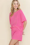 Casual Textured Tee and Drawstring Shorts Set - p3 Boutique