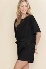 Casual Textured Tee and Drawstring Shorts Set - p3 Boutique