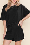 Casual Textured Tee and Drawstring Shorts Set - p3 Boutique