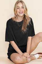 Casual Textured Tee and Drawstring Shorts Set - p3 Boutique