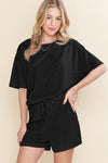 Casual Textured Tee and Drawstring Shorts Set - p3 Boutique