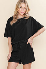 Casual Textured Tee and Drawstring Shorts Set - p3 Boutique