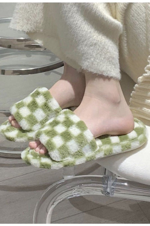 Checker fuzzy slippers - p3 Boutique