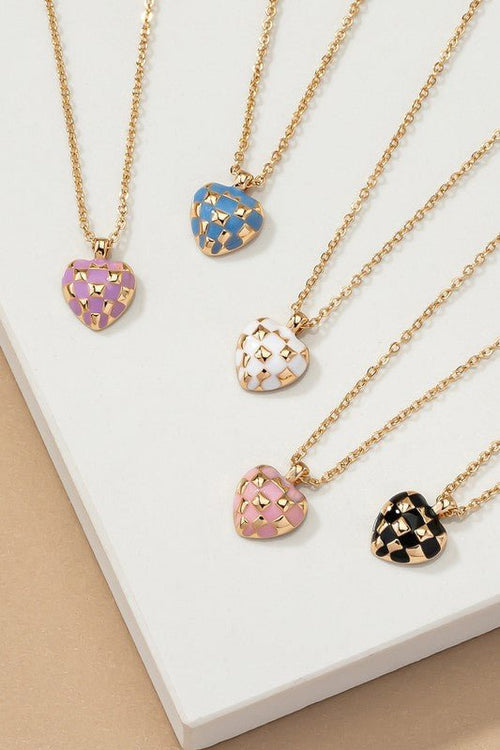 Checker Heart Pendant Necklace - p3 Boutique