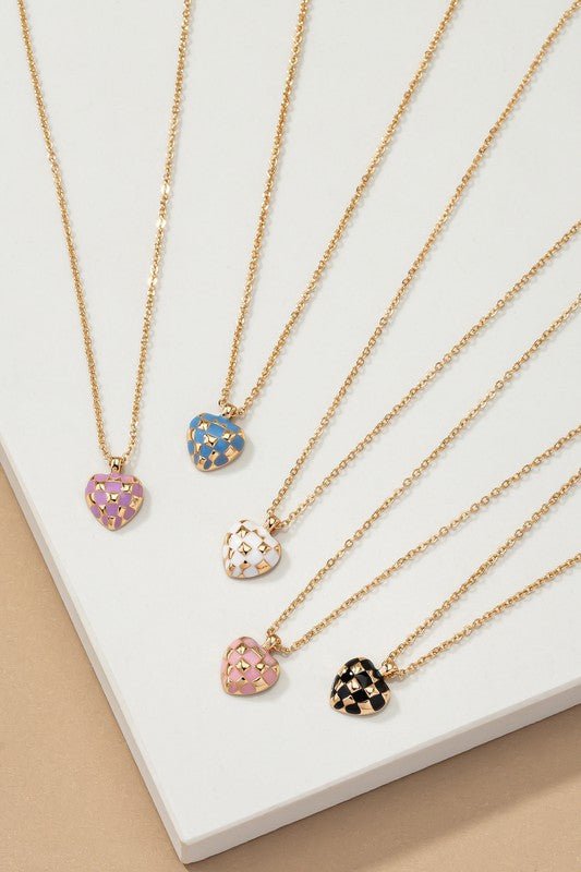 Checker Heart Pendant Necklace - p3 Boutique